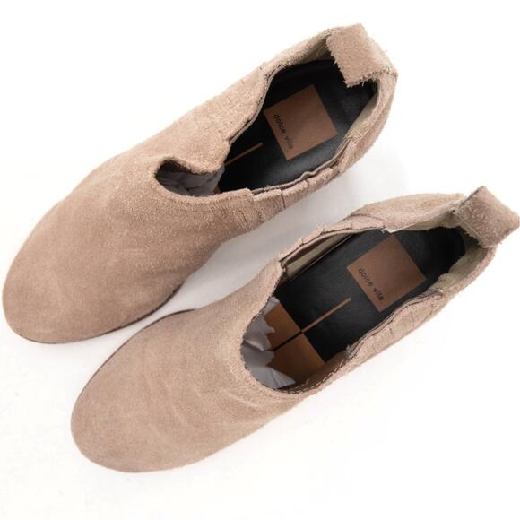 Dolce Vita Tan Suede Slip On Block Heel Jaydin Ankle Boots Booties Size 8 - Picture 2 of 12